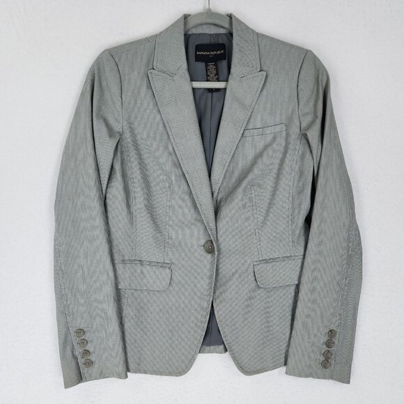 Banana Republic Jacket Womens 4 Gray Pinstripe Stretch Single Button Blazer - Picture 1 of 15